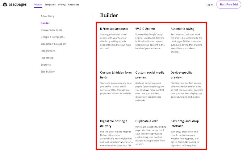 Landing Page Builder: funkcje Leadpages 