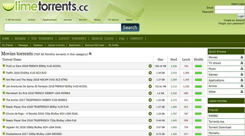 Limetorrents homepage