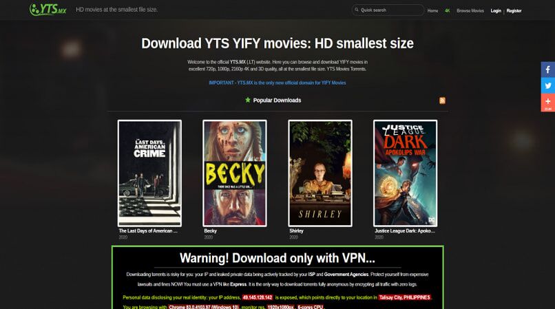 YTS homepage