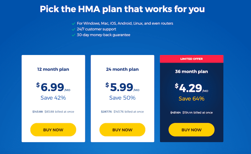 Ceny HMA VPN 