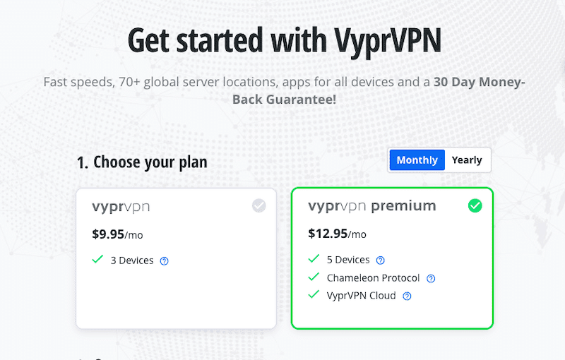 Miesięczny plan cenowy VPN Vypr 