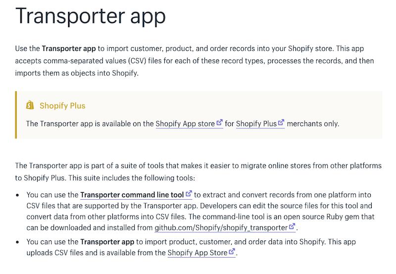 Shopify Transporter App