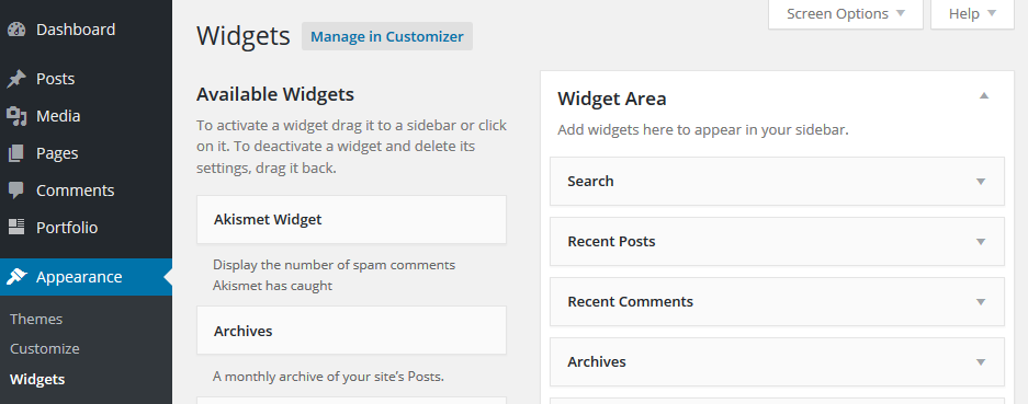 Dodaj widżety WordPress