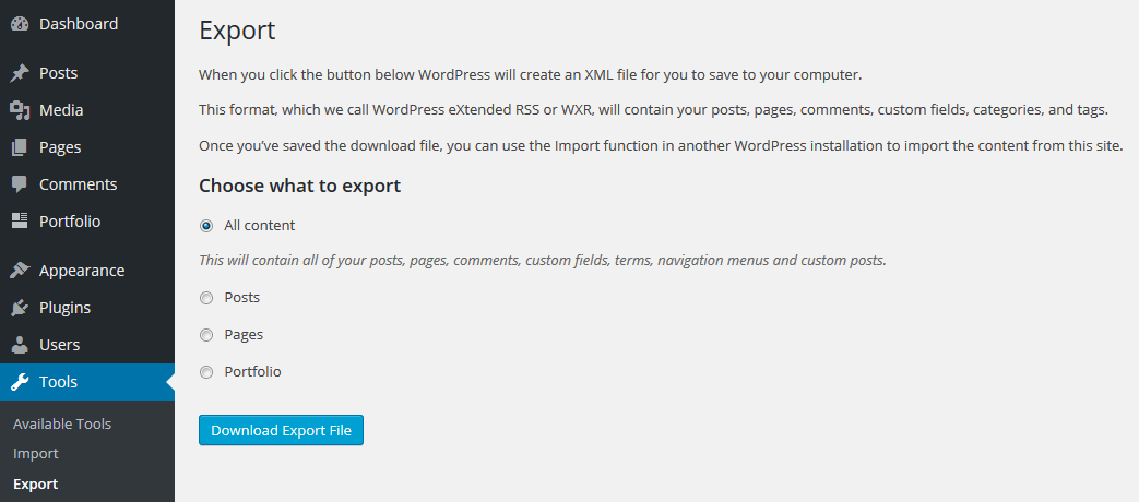 Narzędzie do eksportu WordPress