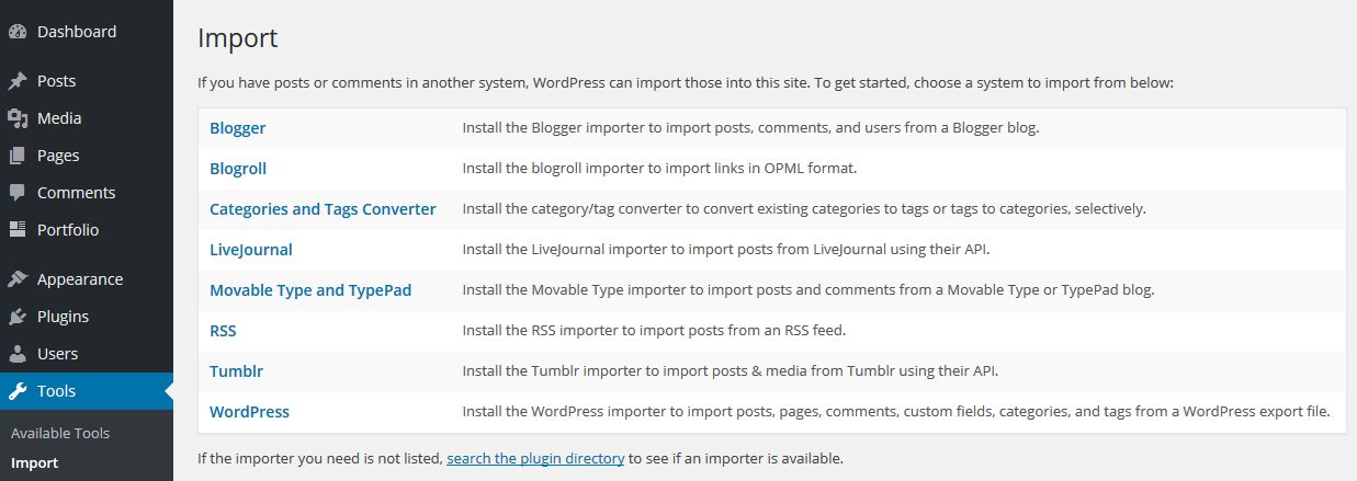 Narzędzie importu WordPress